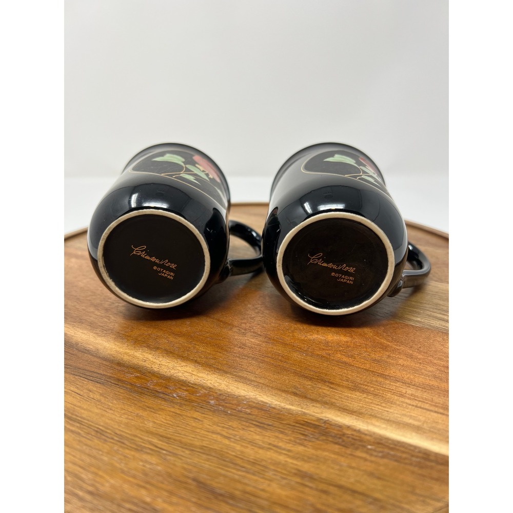 Goryu Rose Japan Black Mug Set Red Rose Gold Trim Coffee Tea Cup Pair - Picture 8 of 10